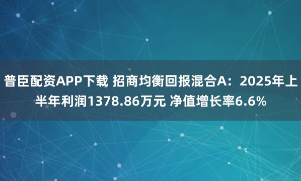 普臣配资APP下载 招商均衡回报混合A：2025年上半年利润1378.86万元 净值增长率6.6%